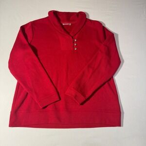 Croft & Barrow Womens Red Ribbed Shawl Collar Button Pullover Sweatshirt XL